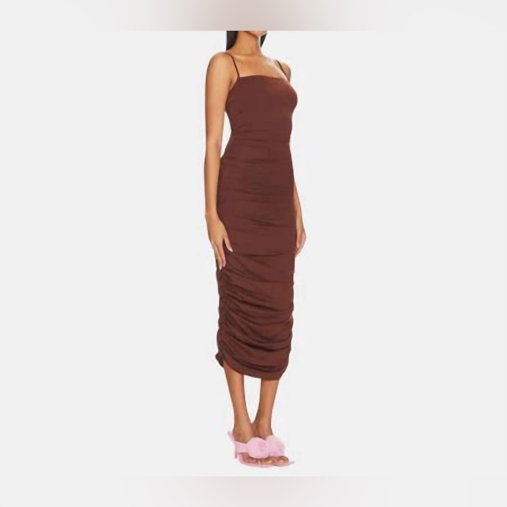 OW Collection Ezra Ruched Maxi Dress | Chocolate Brown | Size S - Picture 2 of 13